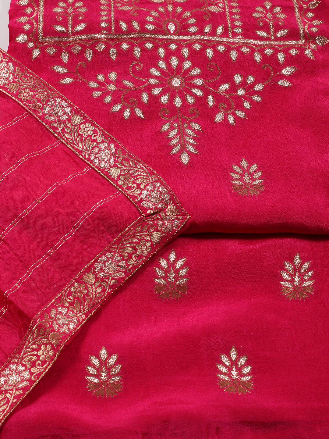 Neck Embroidered Chanderi Unstitched Suit Piece With Dupatta