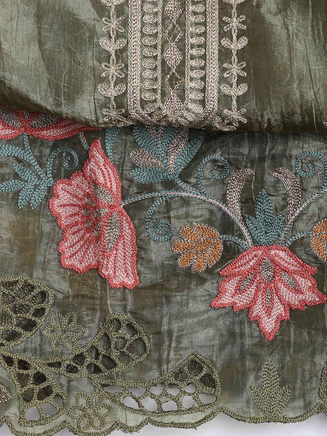 Neck Embroidery Organza Unstitched Suit Piece With Dupatta