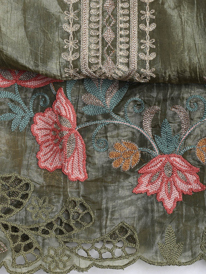 Neck Embroidery Organza Unstitched Suit Piece With Dupatta