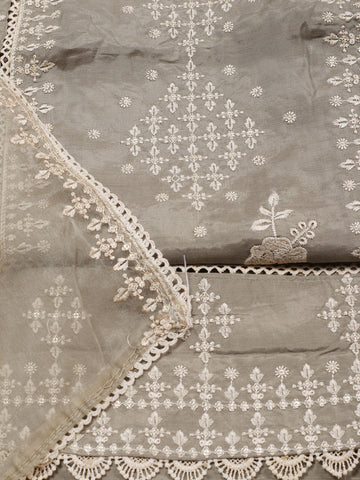 Neck Embroidered Muslin Unstitched Suit Piece With Dupatta