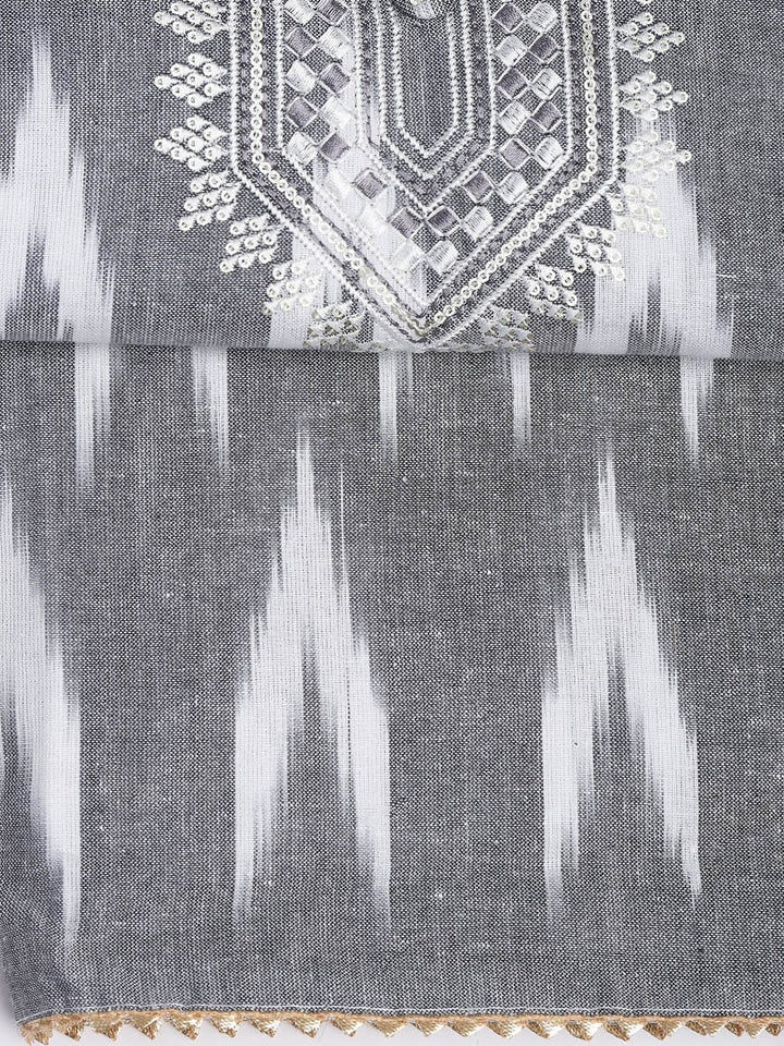 Neck Embroidered Cotton Blend Unstitched Suit Piece With Dupatta