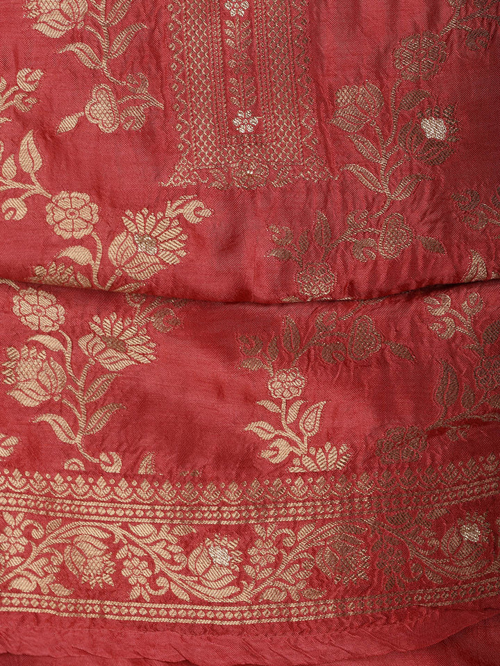 Embroidered Chanderi Unstitched Suit Piece With Dupatta