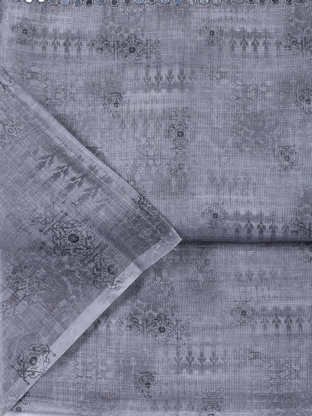 Neck Embroidered Linen Unstitched Suit Piece With Dupatta