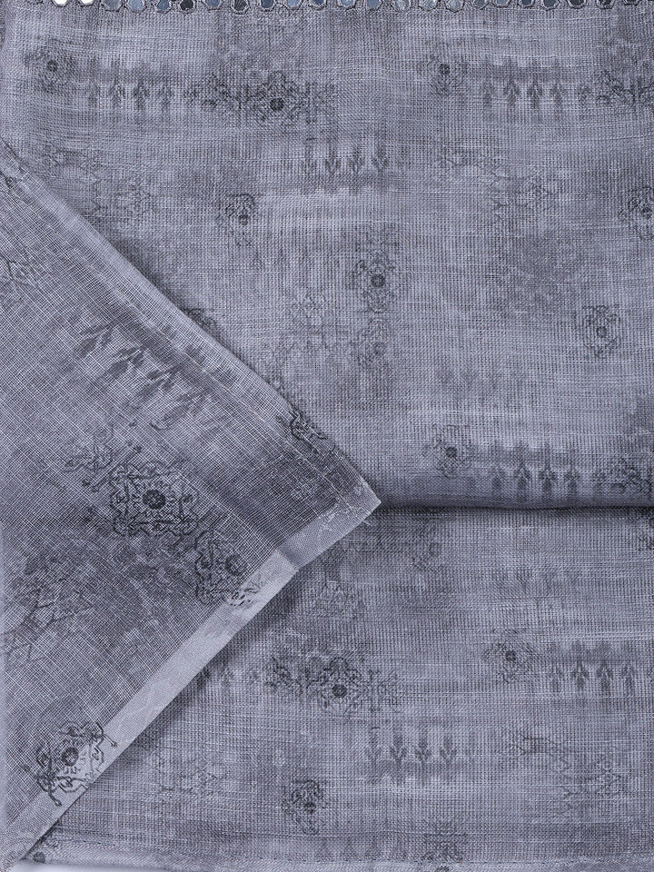 Neck Embroidered Linen Unstitched Suit Piece With Dupatta