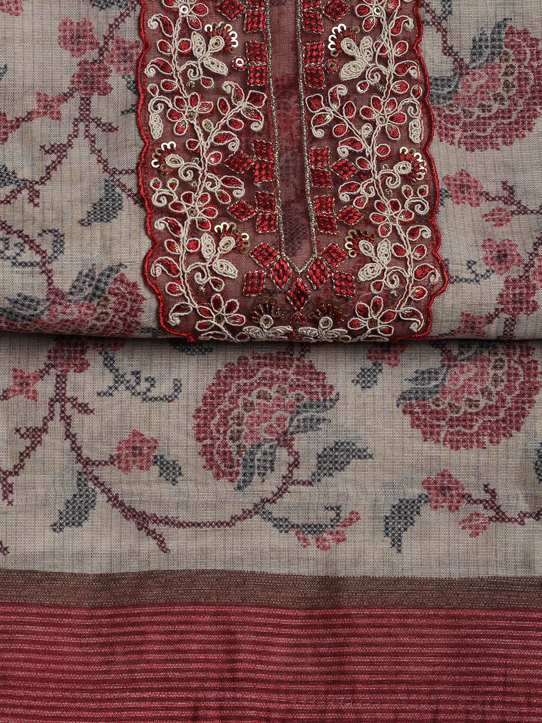 Embroidered Chanderi Unstitched Suit Piece With Dupatta
