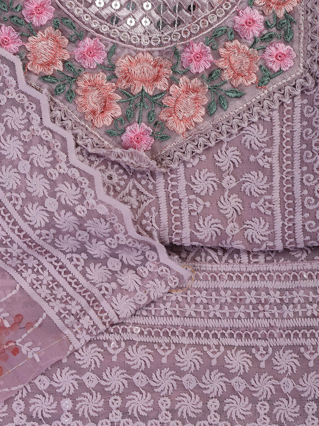Chiken Work Georgette Unstitched Suit With Dupatta