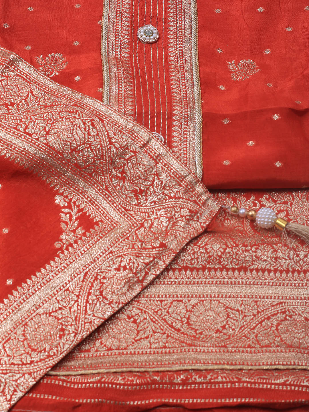 Embroidery Chanderi Unstitched Suit With Dupatta