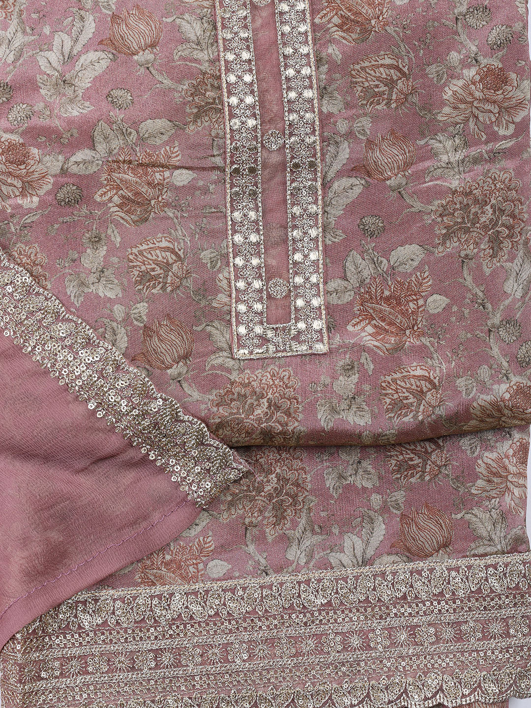 Neck Embroidered Tissue Unstitched Suit With Dupatta