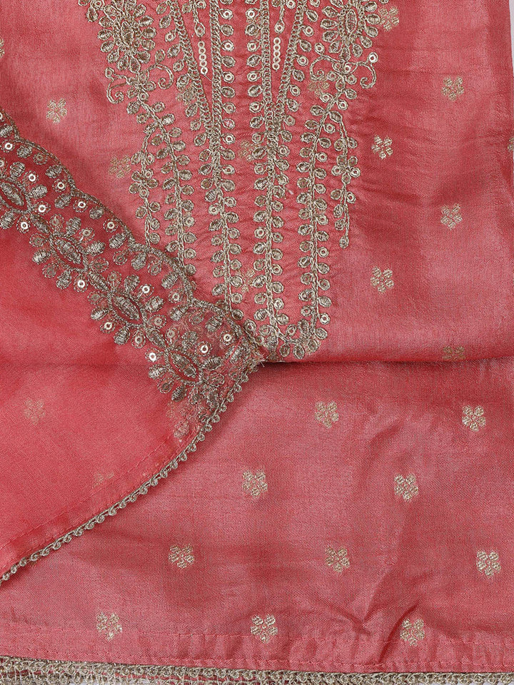 Neck Embroidery Chanderi Unstitched Suit With Dupatta