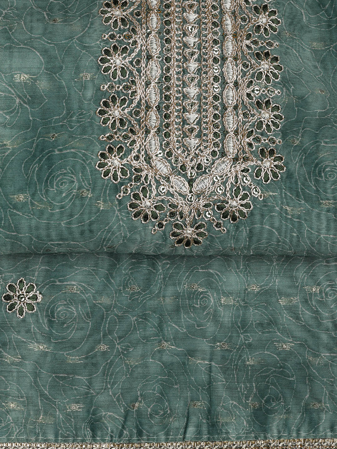 Neck Embroidery Chanderi Unstitched Suit With Dupatta