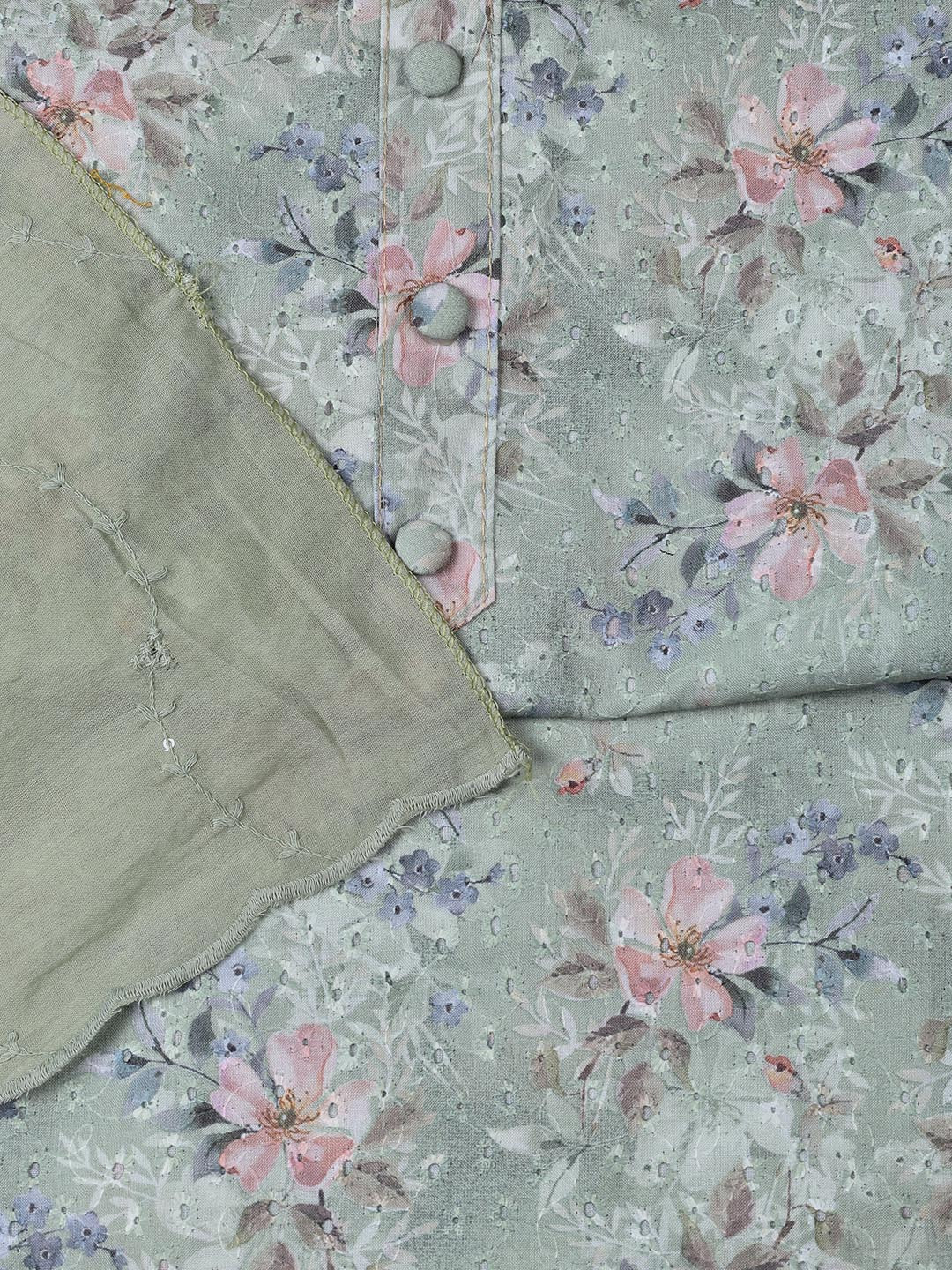 Printed Cotton Blend Unstitched Suit With Dupatta