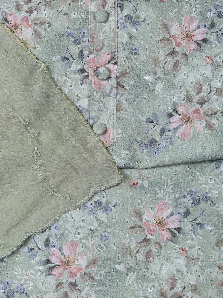 Printed Cotton Blend Unstitched Suit With Dupatta