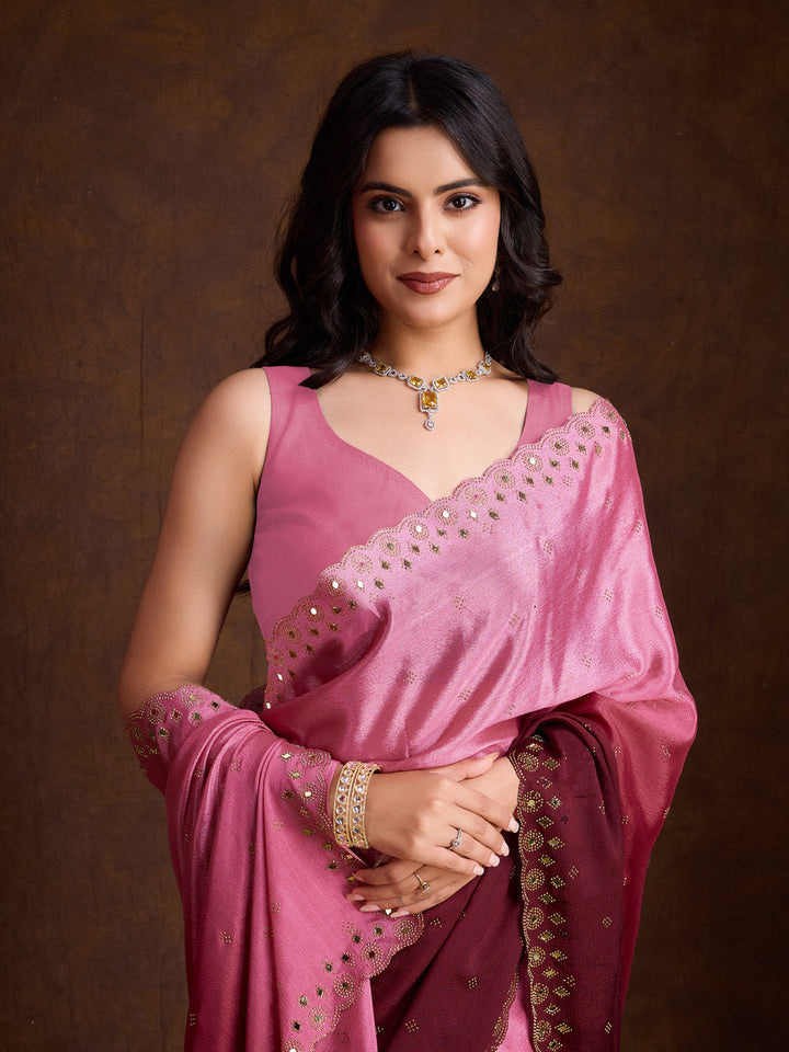 Embroidered Chinon Saree