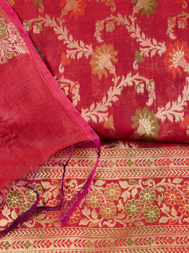 Woven Chanderi Unstitched Suit With Dupatta