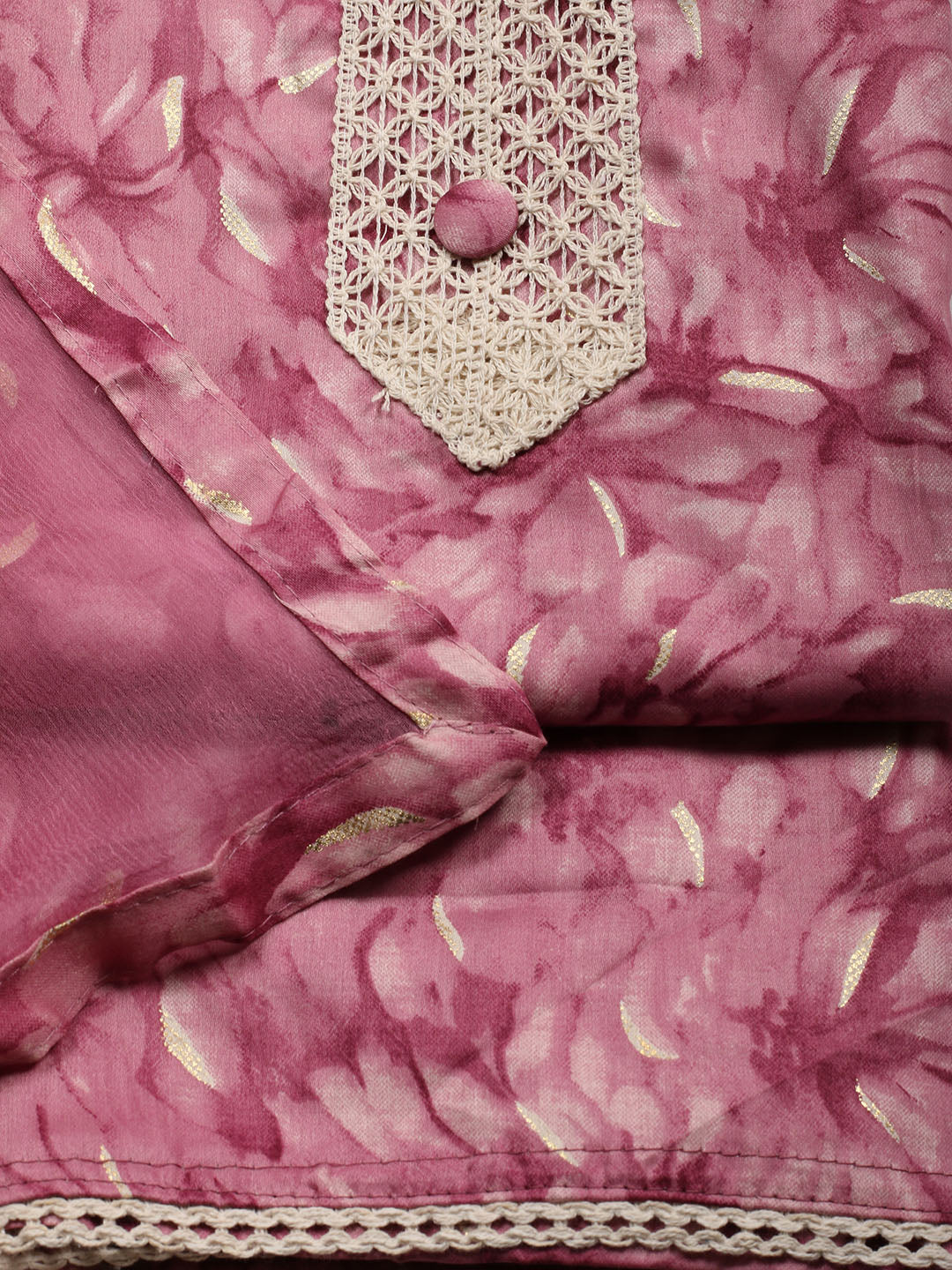 Neck Patti Cotton Blend Unstitched Suit With Dupatta