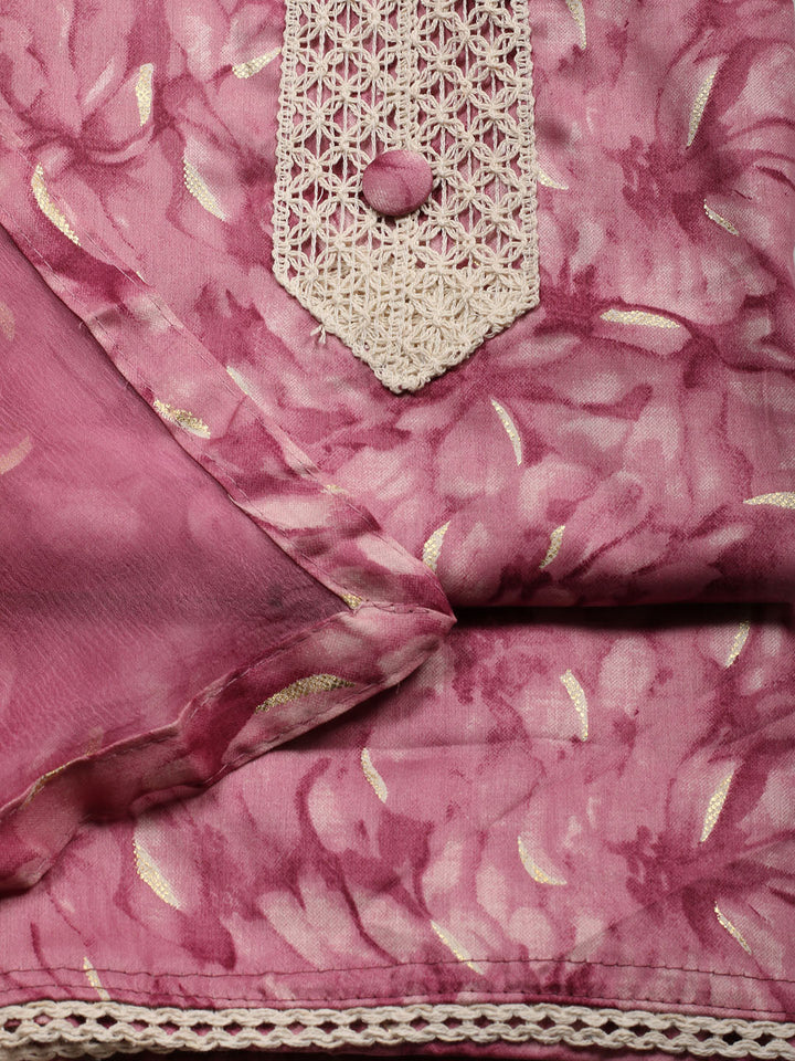 Neck Patti Cotton Blend Unstitched Suit With Dupatta