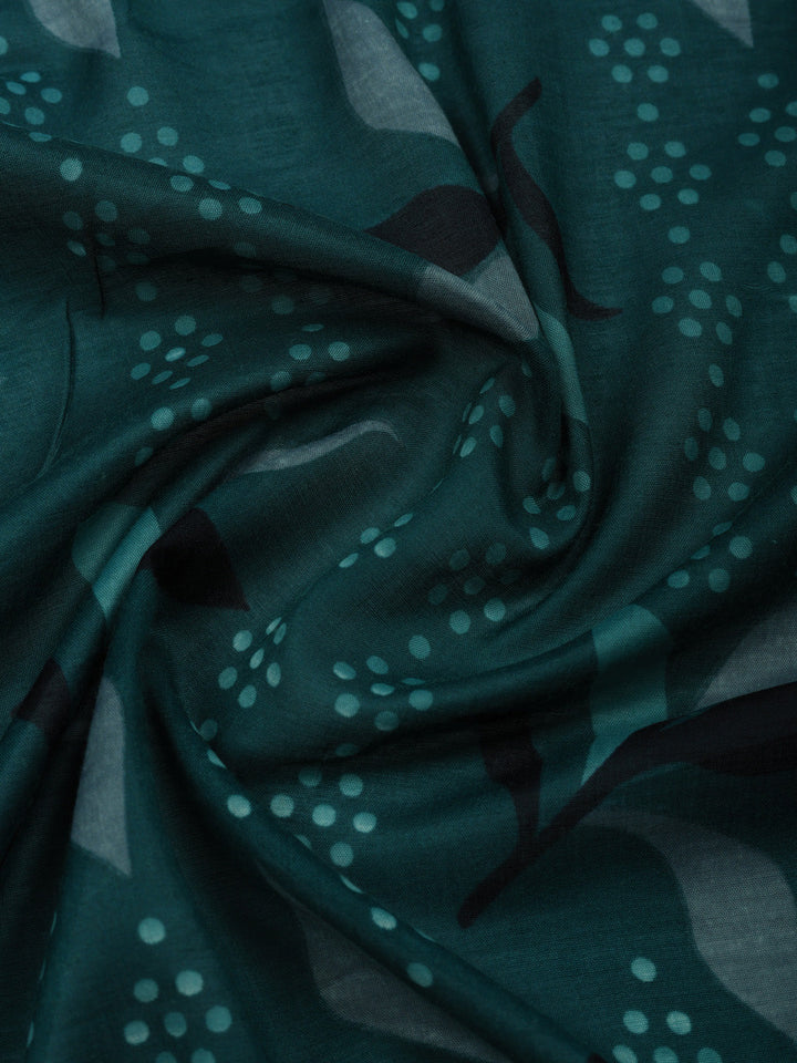 Printed Chanderi Unstitched Suit With Pant &amp; Dupatta