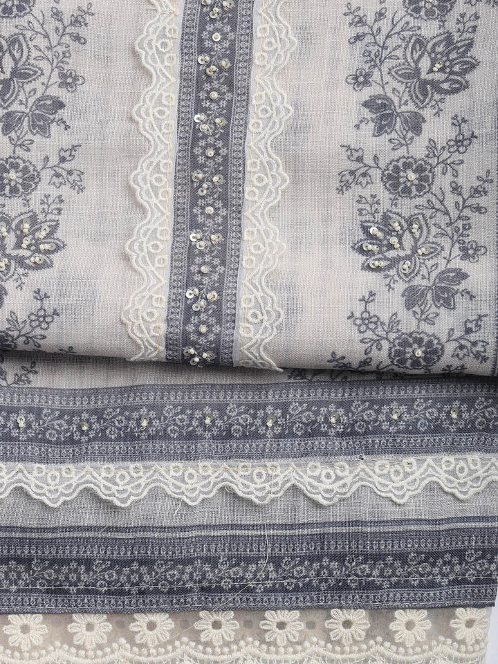 Printed Linen Unstitched Suit Piece With Dupatta