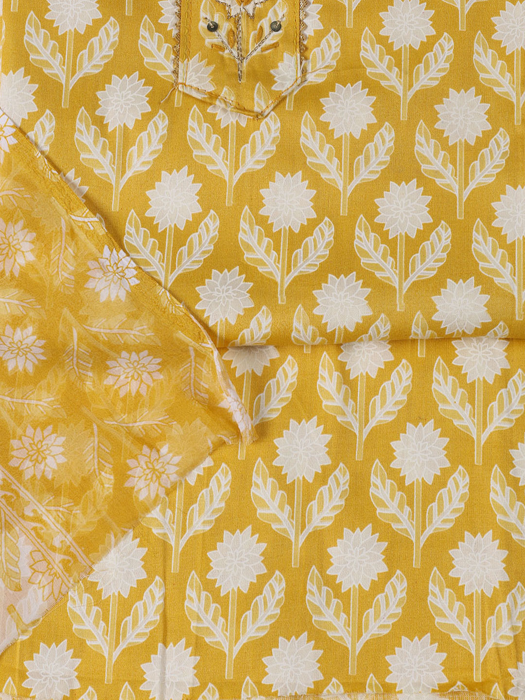 Printed Cotton Blend Unstitched Suit With Dupatta