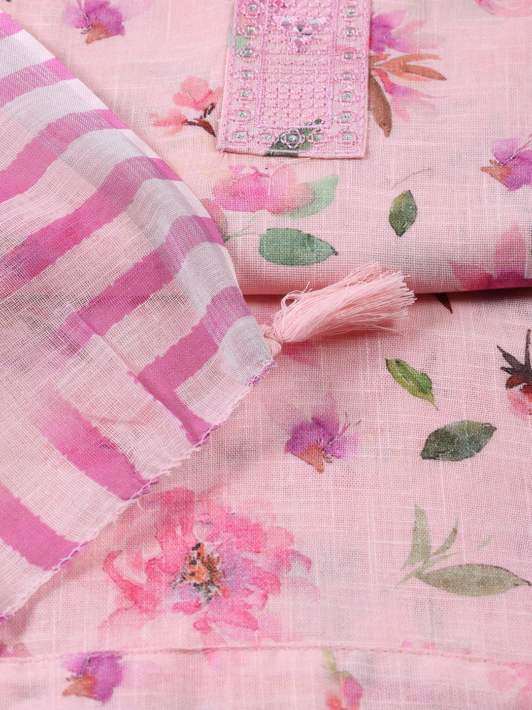 Floral Printed Linen Unstitched Suit With Dupatta
