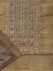 Neck Embroidery Art Tussar Unstitched Suit With Dupatta