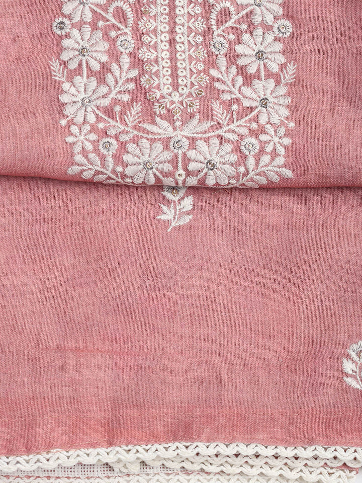 Embroidered Chanderi Unstitched Suit Piece With Dupatta