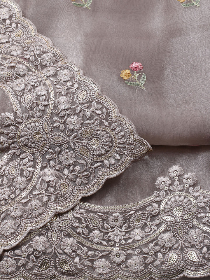 Embroidered Organza Unstitched Suit With Dupatta