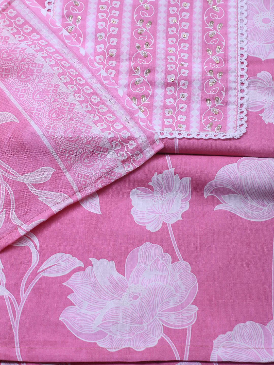 Printed Cotton Blend Unstitched Suit With Dupatta