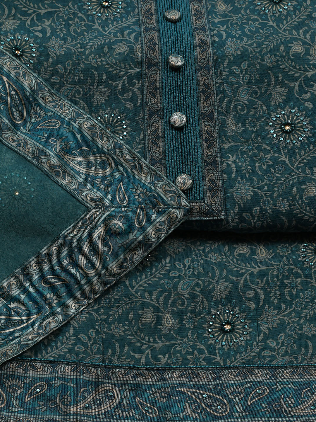 Neck Patti Chanderi Unstitched Suit Piece With Dupatta