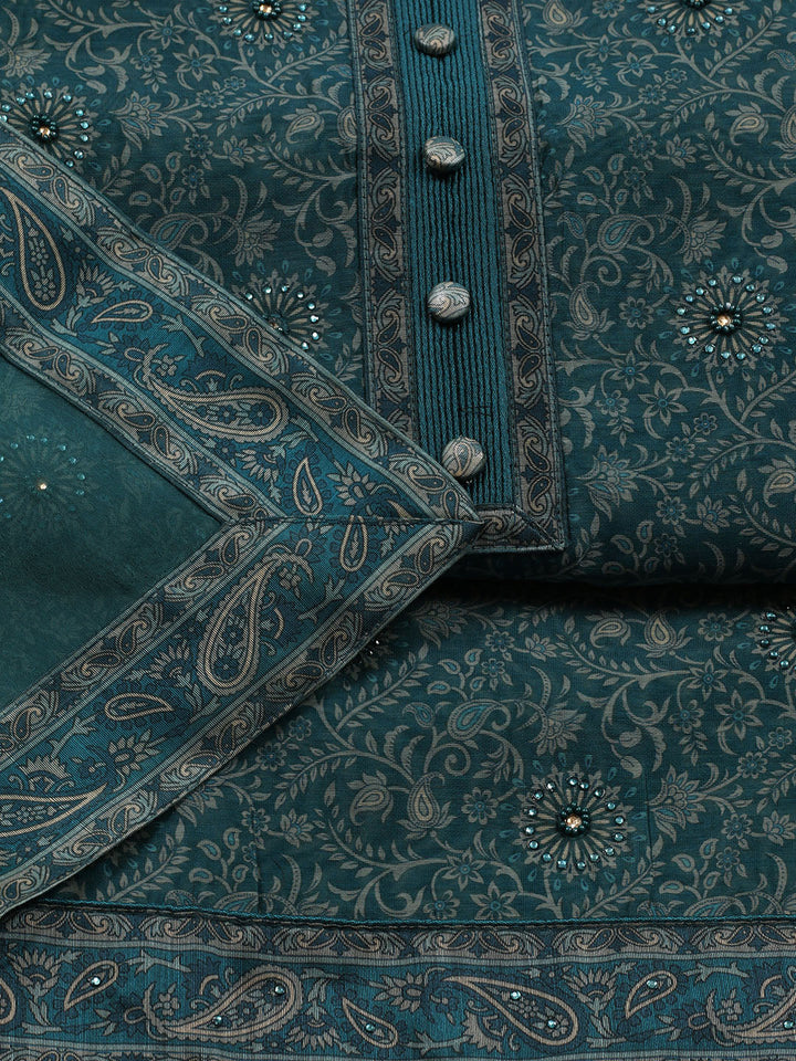 Neck Patti Chanderi Unstitched Suit Piece With Dupatta