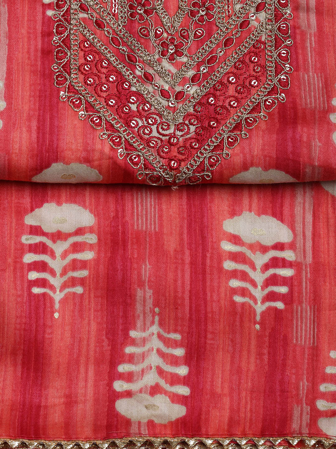 Embroidered Cotton Blend Unstitched Suit Piece With Dupatta