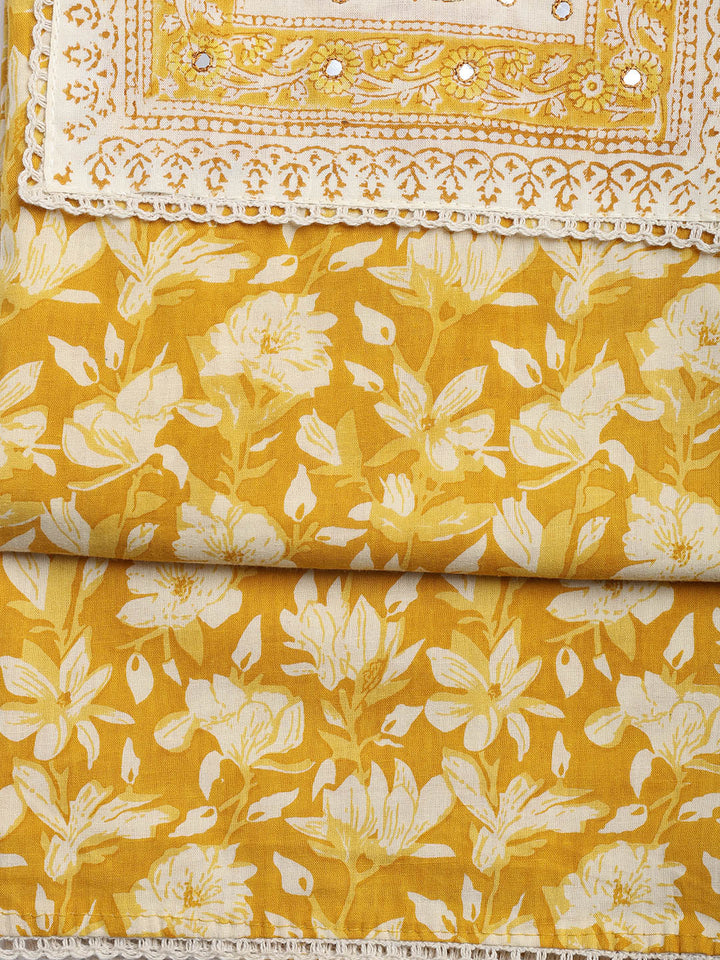 Printed Cotton Blend Unstitched Suit With Dupatta