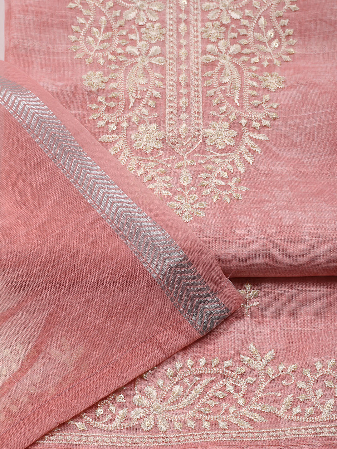 Neck Embroidered Chanderi Unstitched Suit With Dupatta