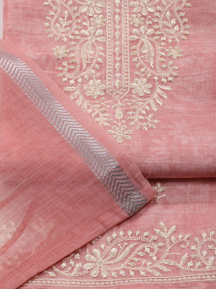 Neck Embroidered Chanderi Unstitched Suit With Dupatta