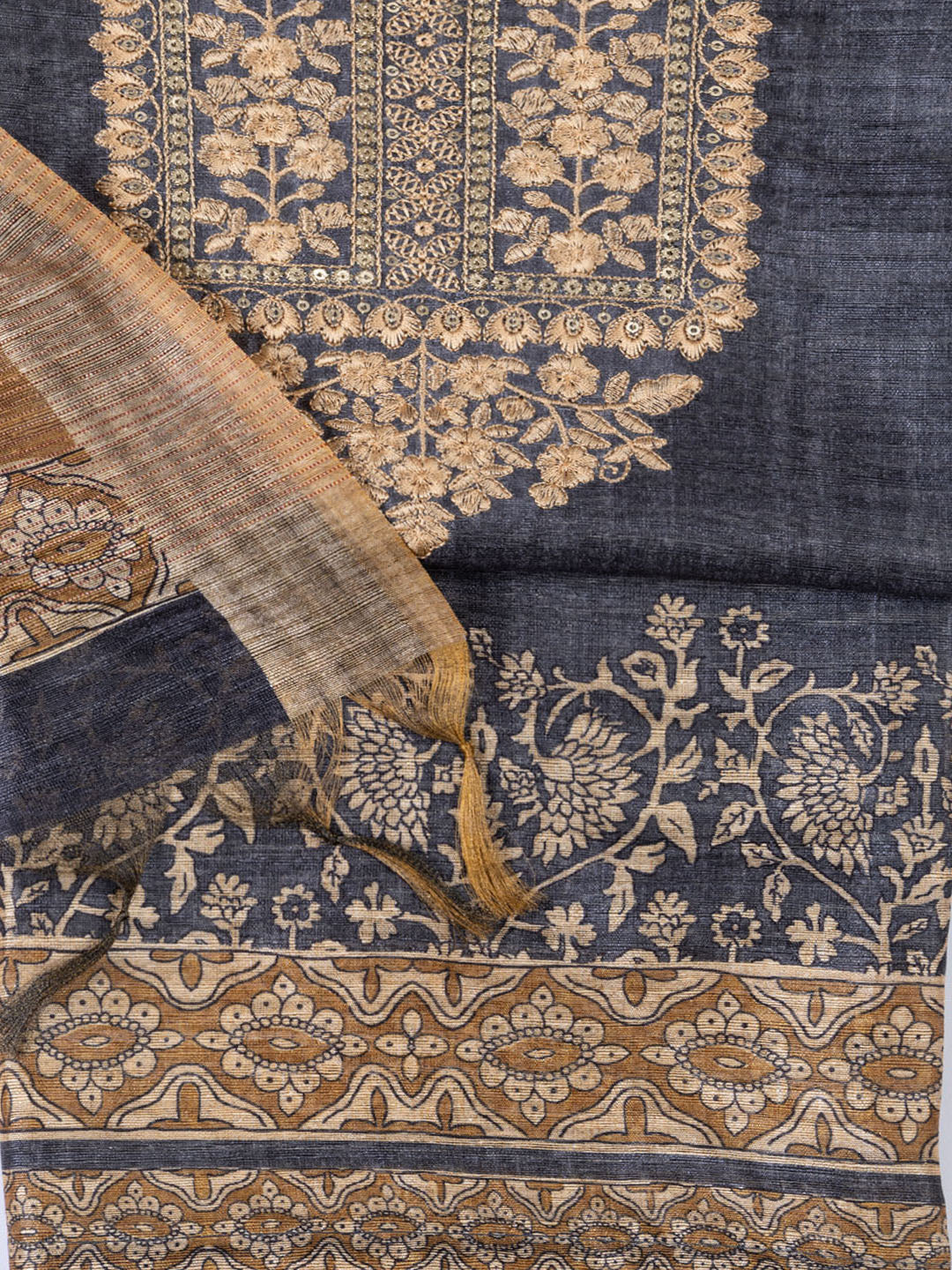 Neck Embroidered Chanderi Unstitched Suit With Dupatta