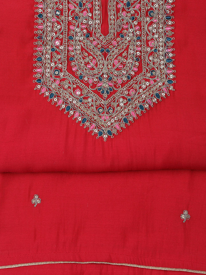 Neck Embroidered Chanderi Unstitched Suit With Dupatta