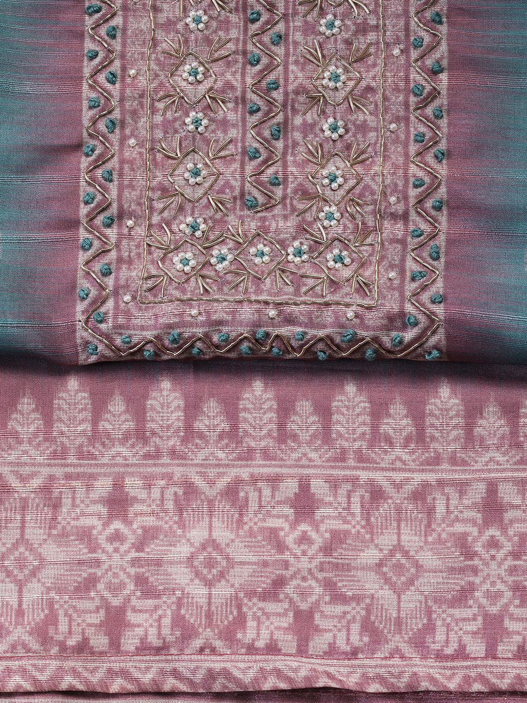 Embroidered Chanderi Unstitched Suit Piece With Dupatta