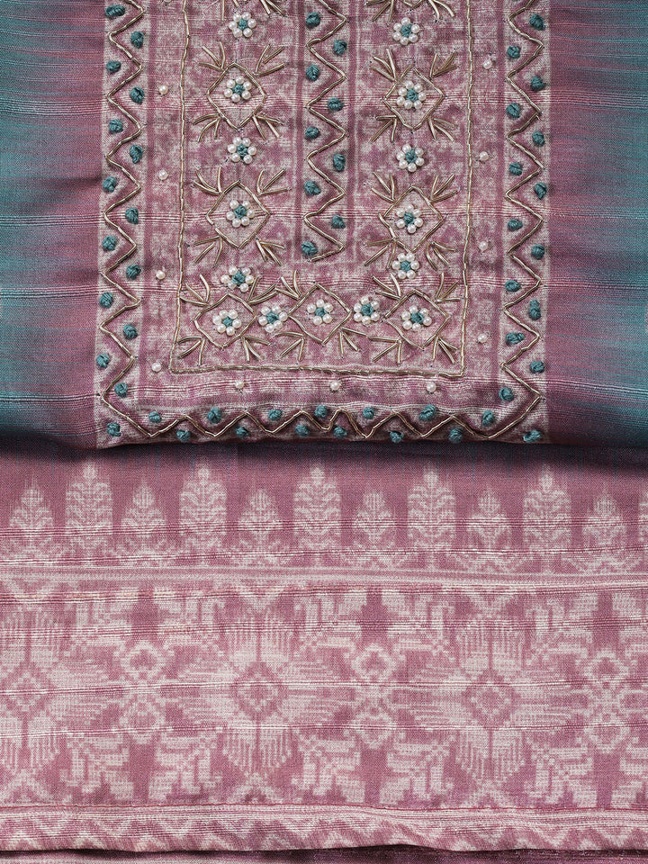Embroidered Chanderi Unstitched Suit Piece With Dupatta