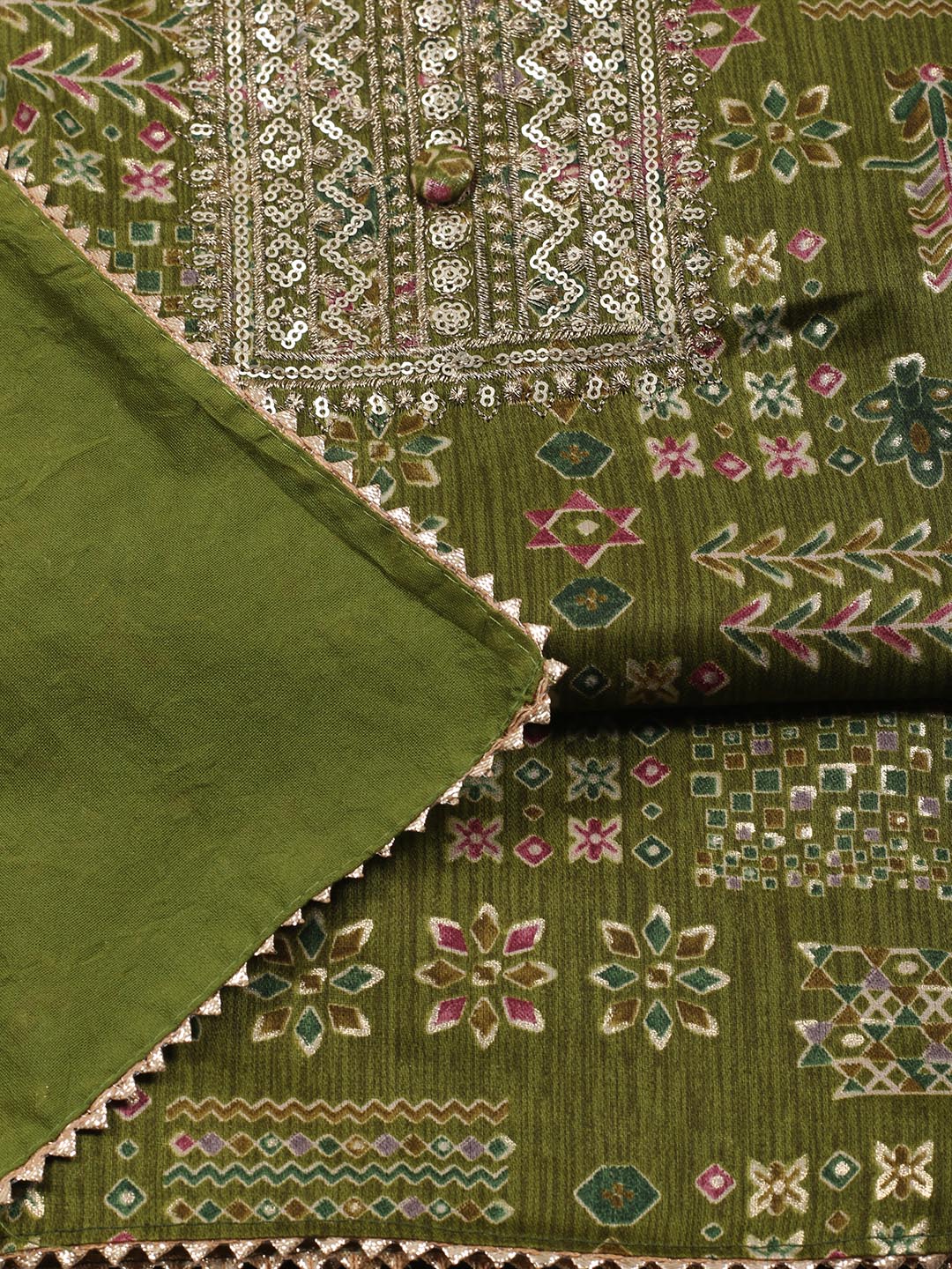 Embroidered Cotton Blend Unstitched Suit Piece With Dupatta