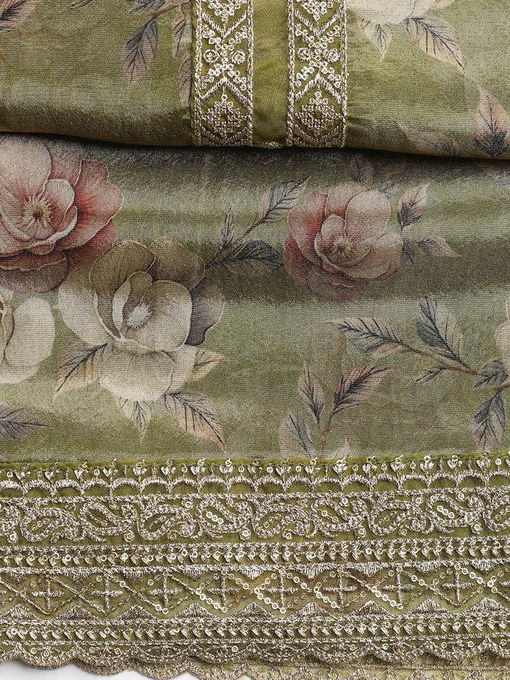 Patch Neck Art Silk Unstitched Suit With Dupatta