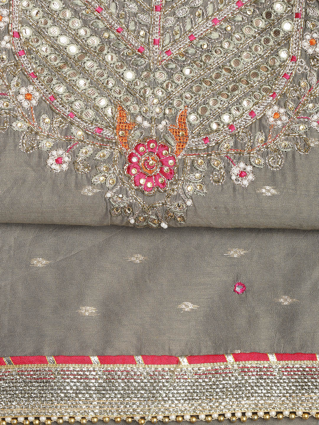 Neck Embroidery Chanderi Unstitched Suit With Dupatta