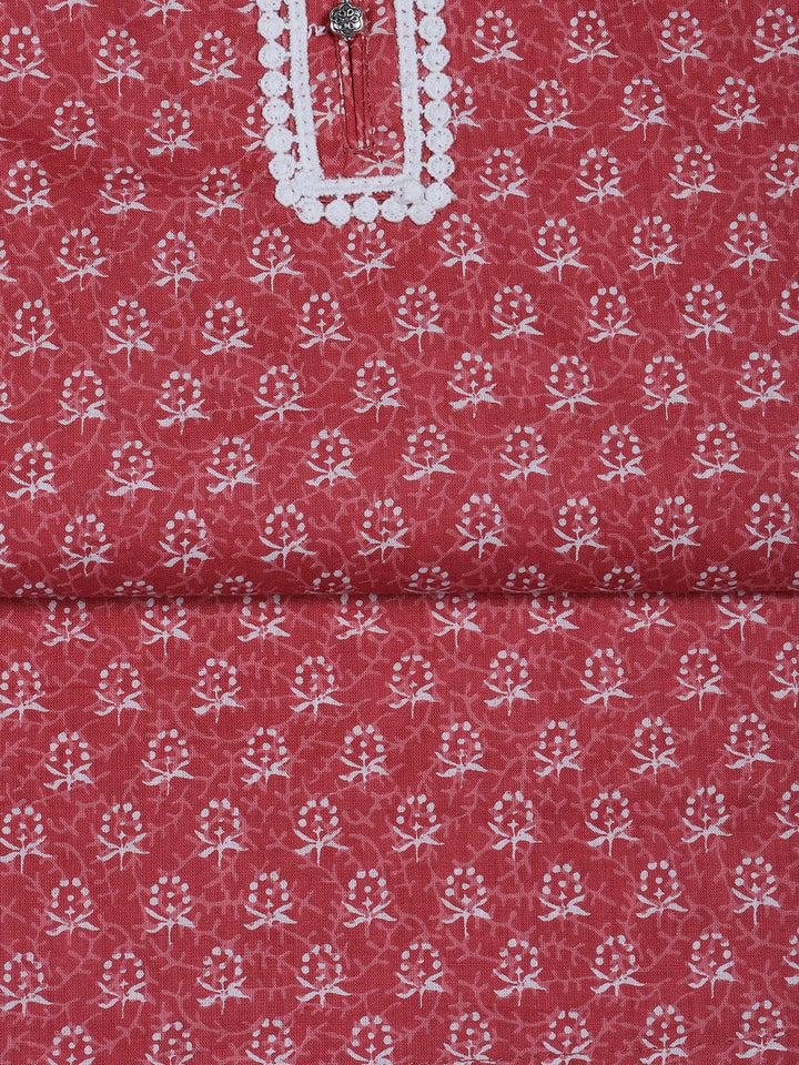 Neck Work Cotton Blend Unstitched Suit With Dupatta