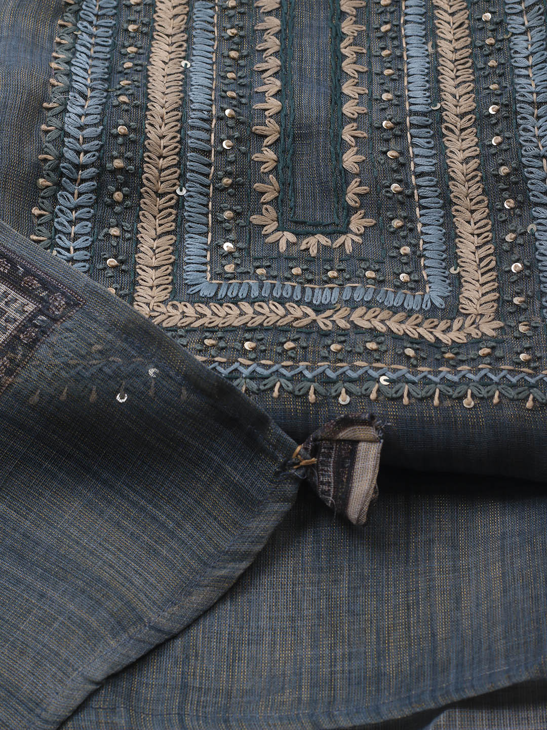 Embroidered Tissue Unstitched Suit Piece With Dupatta