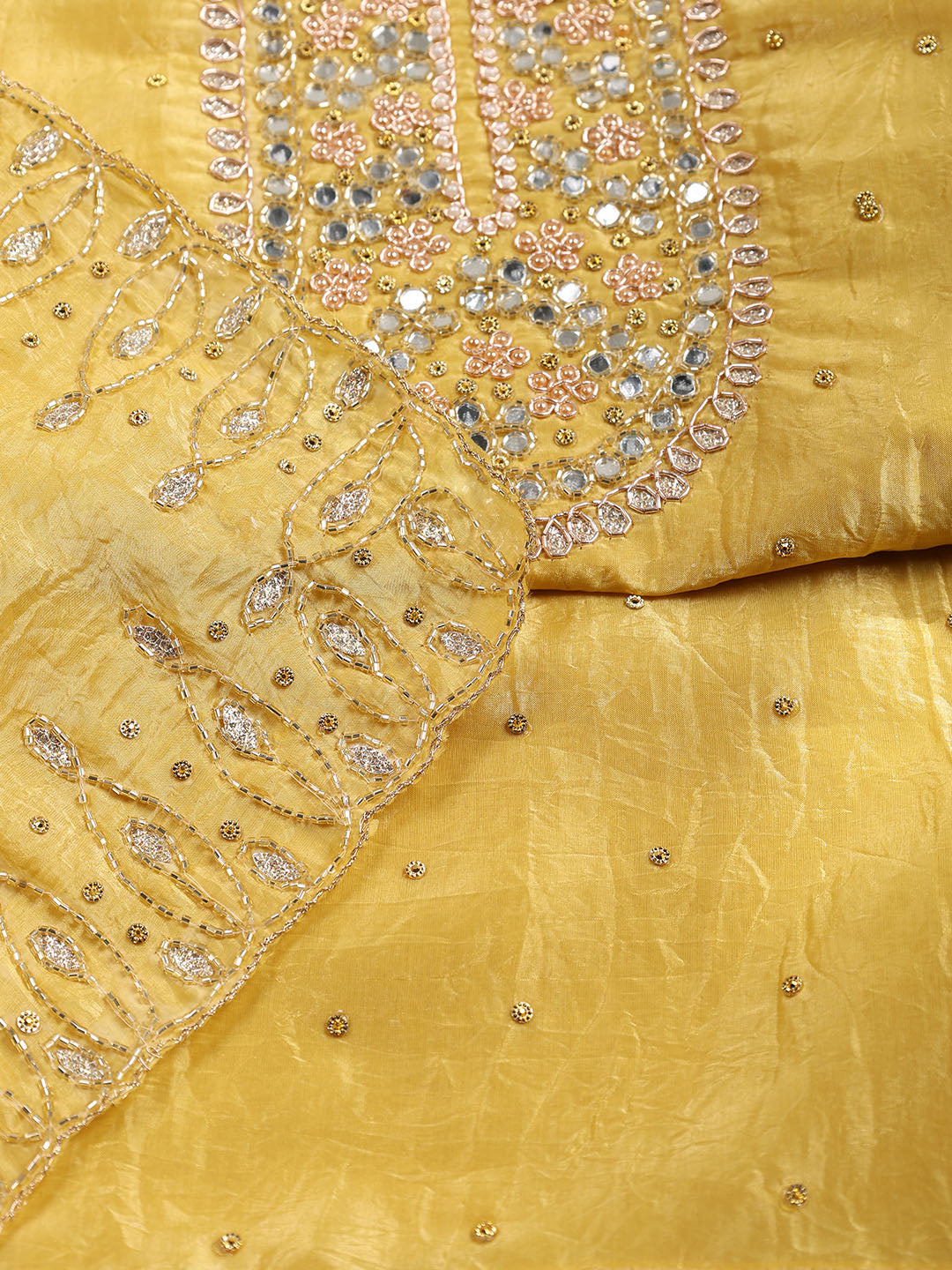 Neck Embroidered Tissue Unstitched Suit With Dupatta