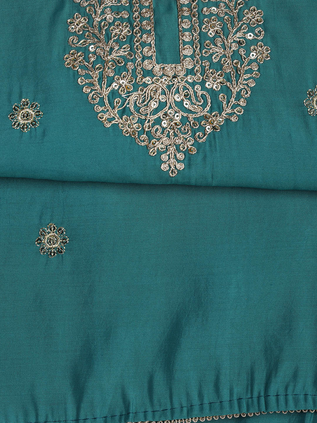 Neck Embroidery Chanderi Unstitched Suit With Dupatta