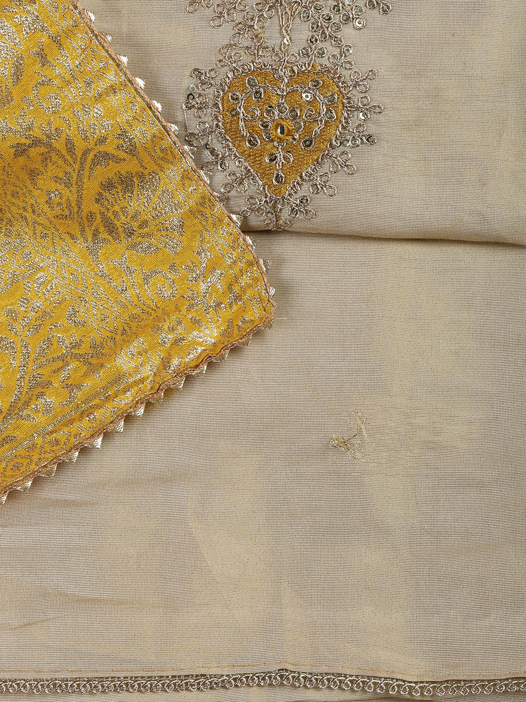 Neck Embroidery Chanderi Unstitched Suit With Dupatta