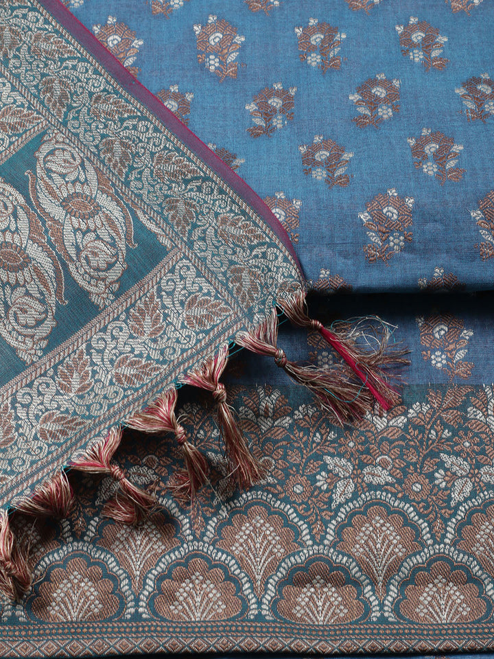 Woven Chanderi Unstitched Suit Piece With Dupatta