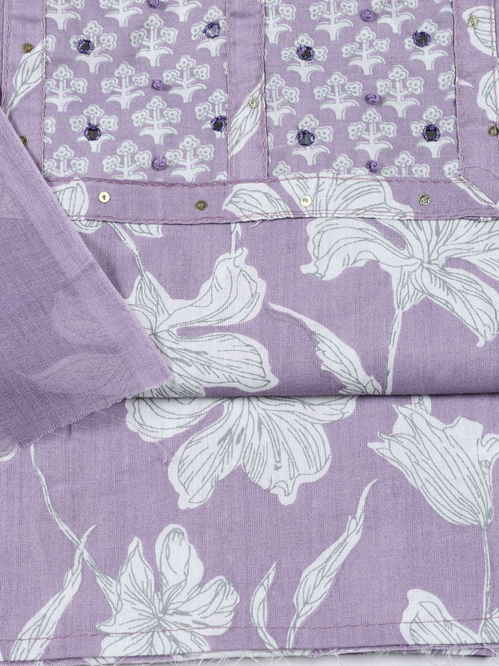 Neck Patti Cotton Blend Unstitched Suit With Dupatta