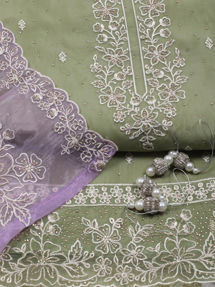 Neck Embroidery Organza Unstitched Suit Piece With Dupatta