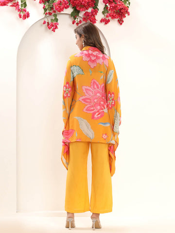 Floral Printed Muslin Kaftan Kurti With Pants